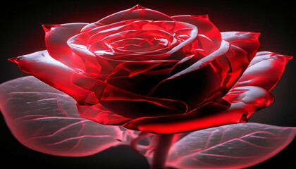 Red translucent rose in white and red light