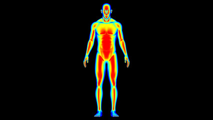 Human body temperature Warm, normal cold. Man thermographic illustration 3D rendering
