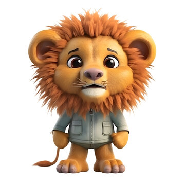 Cartoon lion with a jacket on a white background - 3D Illustration