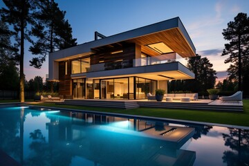 Modern house with Swimming pool. Luxury mansion house. Modern minimalist villa.