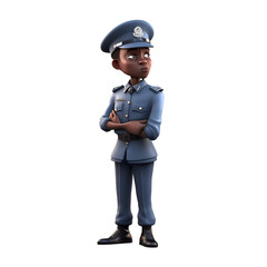 3D Illustration of an African American police officer with arms crossed