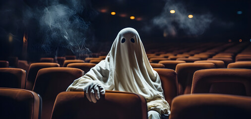Ghost in the cinema. Banner, horror movie.