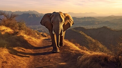 Animal wildlife photography elephant with natural background in the sunset view, AI generated image