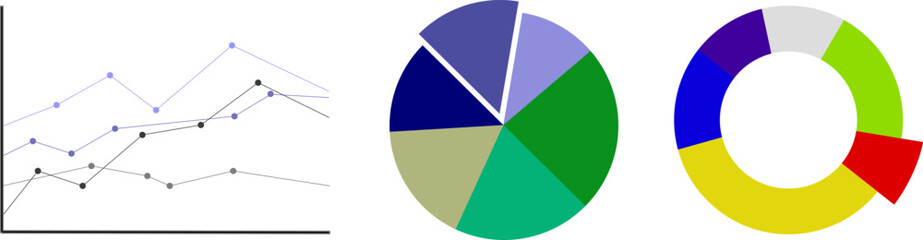 A business set of three graphical statistics on a white background. A business set of progressive financial statistics on a white background. Vector graphics. Illustration EPS 10