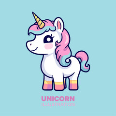 Obraz na płótnie Canvas Cute Unicorn Standing: Perfect Icon Illustration in Flat Cartoon Style for Posters, Cards, Decoration, and Print Design