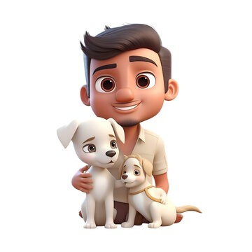 3D Render of a casual man with his dog on white background