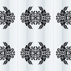 Seamless colourful batik ethnic dayak borneo pattern with flowers line art 