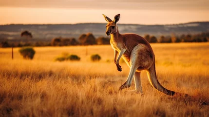 Foto op Plexiglas Animal wildlife photography kangaroo with natural background in the sunset view, AI generated image © atapdesain