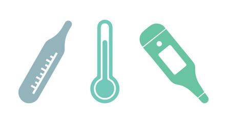 Set of thermometers, temperature, measure, instrumentro. Vector icon symbol. Health, fever, medical care, hospital, clinic, consultation. Illustration, design. doctor, nurse