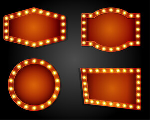 Retro lightboxes, cinema signs or billboard signage. Vector movie theater light frames. Retro lightboxes and signboards for circus show, Vegas casino club, vintage light bulb boxes, banners  © Jamil