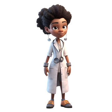 Cartoon character of African american female doctor with stethoscope