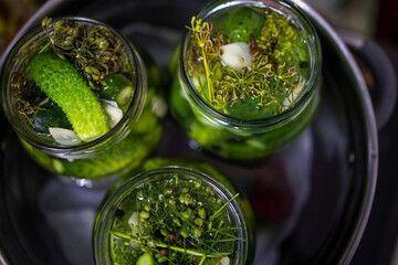 preparations of pickles for the winter, sterilization of jars