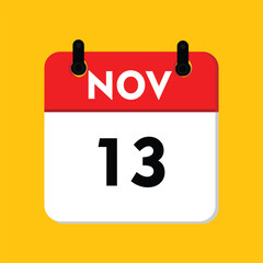calender icon, 13 november icon with yellow background