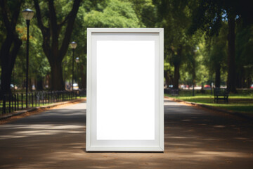 Layout of a white outdoor advertising poster in the park