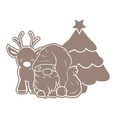 Santa Claus, reindeer and Christmas tree