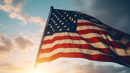 American flag waving in the wind, USA flag background.
