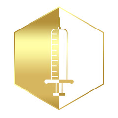 gold syringe hexagon icon