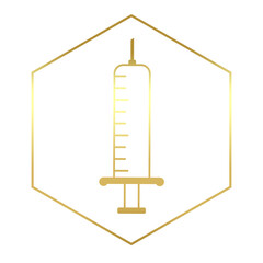 gold syringe hexagon icon
