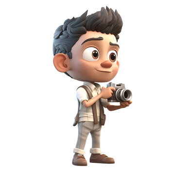 3D illustration of a boy with a camera,isolated on white background