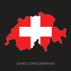 Switzerland map and flag. Detailed silhouette vector illustration
