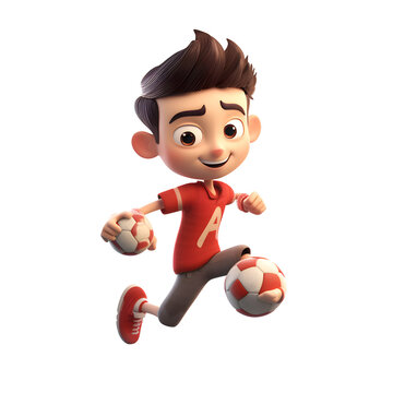 3D illustration of a cartoon character with a soccer ball in his hand