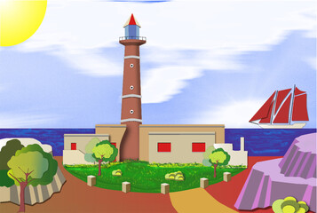 Free vector interpretation of the lighthouse of Cabo Polonio. on the Atlantic coast of Uruguay.