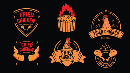 Set of vintage retro fried chicken restaurant logo with dark black background © Cyber D