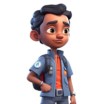 3D Render of an indian school boy with backpack and cap