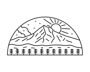 Mt Hood in Oregon in mono line vector for t shirt, badge, patch, sticker and other