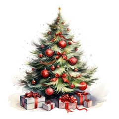 A captivating watercolor portrayal of a Christmas tree. Generative AI