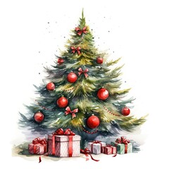 A captivating watercolor portrayal of a Christmas tree. Generative AI