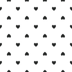 Seamless black heart pattern on white background.Simple heart shape seamless pattern in diagonal arrangement. Love and romantic theme background.
