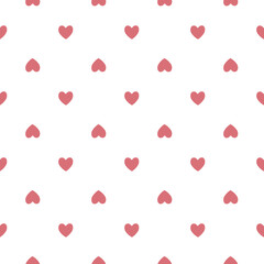 Seamless pink heart pattern on white background.Simple heart shape seamless pattern in diagonal arrangement. Love and romantic theme background.