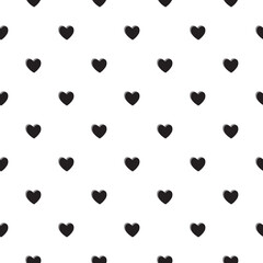 Seamless black heart pattern on white background.Simple heart shape seamless pattern in diagonal arrangement. Love and romantic theme background.