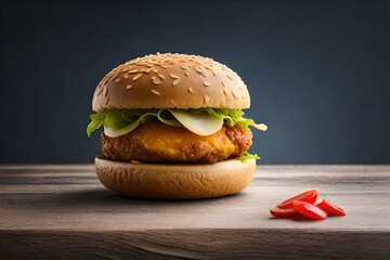 hamburger on wooden background