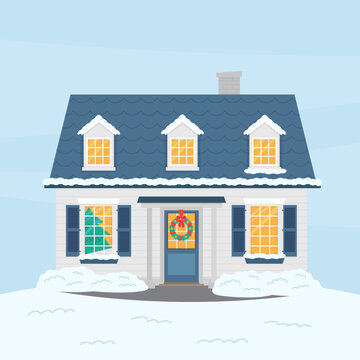 Large Christmas cottage on a snowy background