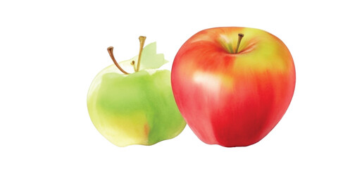 Watercolor with an apple on a white background