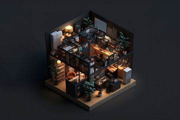 Isometric of Night Office Room