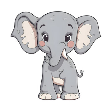 Cute baby elephant isolated on white background. Vector cartoon illustration.