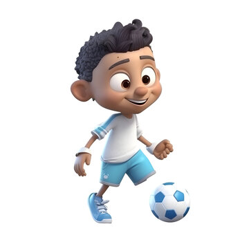 3D Render of a cartoon character with soccer ball isolated on white background