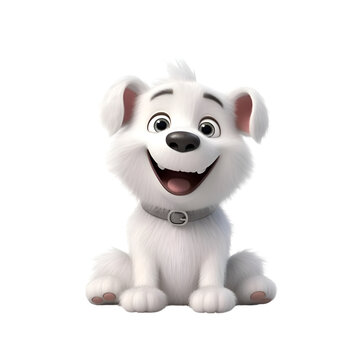 3D rendering of a cute white dog isolated on white background.