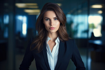 Fototapeta premium Empowered and Stylish: A Confident Woman in a Professional Suit, Exuding Leadership and Success