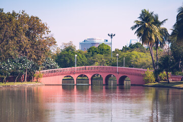 Bangkok, Thailand - January 30, 2021 : The beautifule scenery of Chatuchak park, the famous outdoor...