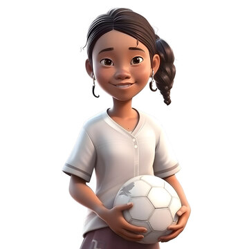 3D Render of a Little Girl with soccer ball isolated on white background