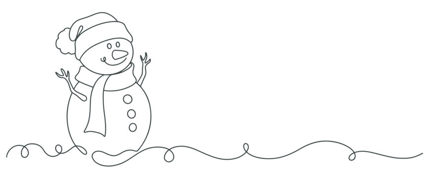 Snowman line art style vector illustration