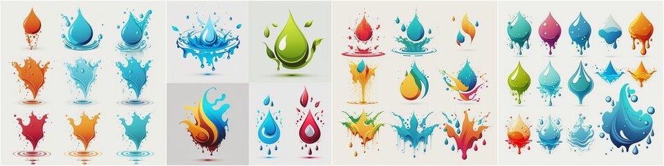 Vector water splash and drop logos available. Isolated on a white background for ease of use. Great for branding. design projects. and much more. - Powered by Adobe