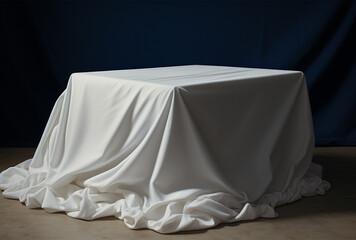 White tablecloth on a dark background. Place for your text.