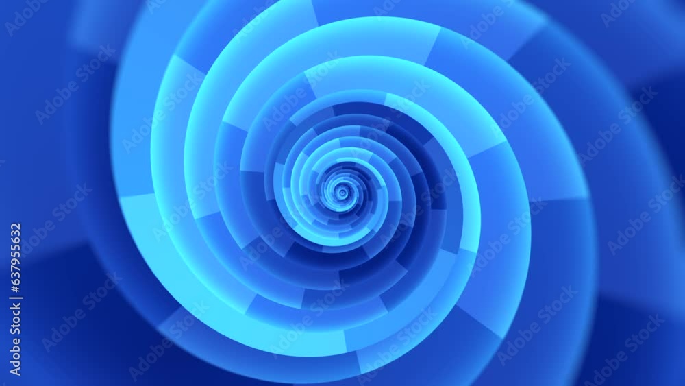 Poster minimal spiral in infinite rotation. abstract background in blue color. dizzy concentric pattern. re