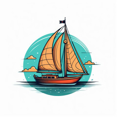 Illustration of a small sailboat sailing on the high seas. Generative AI.