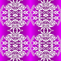 Seamless design vector Beauty flower line art batik ethnic dayak borneo pattern with colourful gradient 